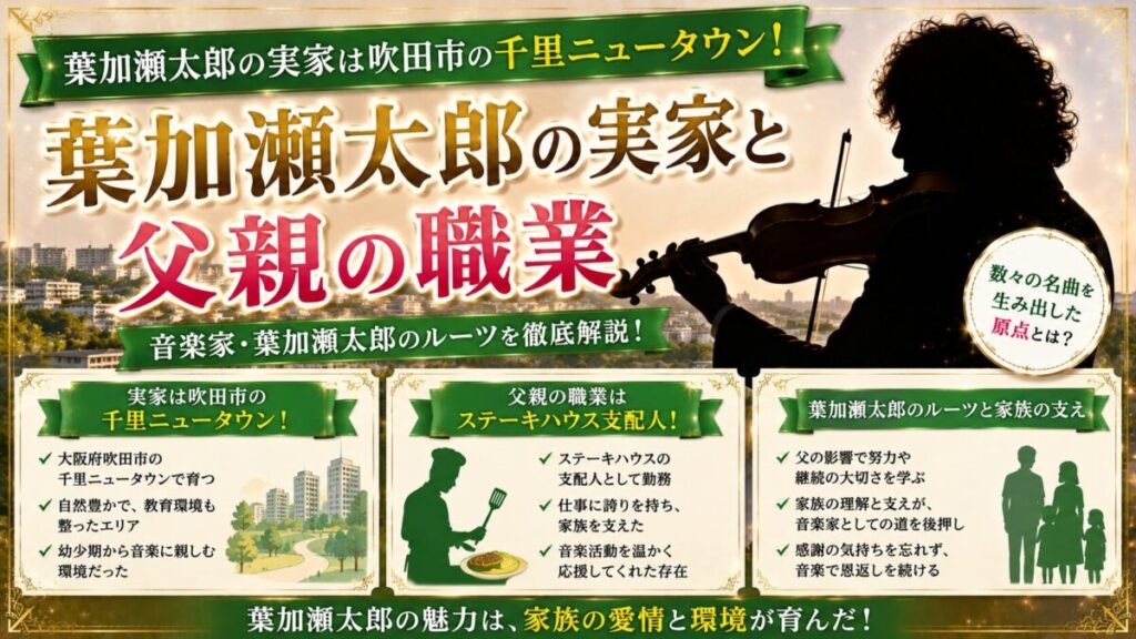 葉加瀬太郎の実家は吹田市の千里ニュータウン！父親の職業はステーキハウス支配人だった
