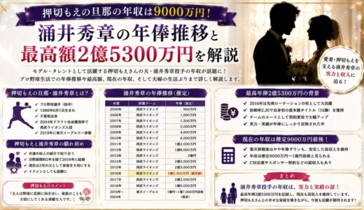 押切もえの旦那の年収は9000万円！涌井秀章の年俸推移と最高額2億5300万円を解説